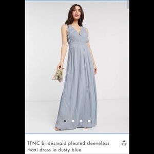 TFNC bridesmaid pleated maxi dress in dusty blue